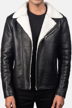 Alberto White Shearling Black Biker Jacket