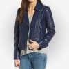 Women's Asymmetrical Blue Leather Jacket