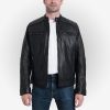 Mens Black Lambskin Leather Cafe Racer Jacket