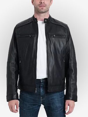 Mens Black Lambskin Leather Cafe Racer Jacket