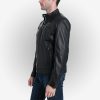 Mens Black Lambskin Leather Cafe Racer Jacket