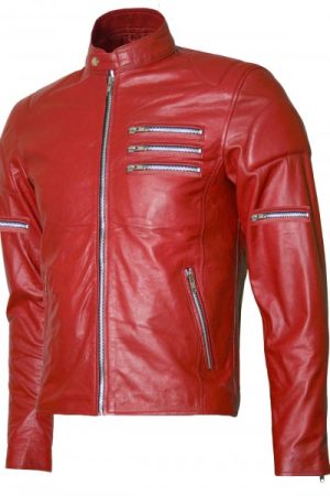 Mens Biker Jacket with Silver Zipper