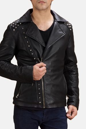 Mens Black Studded Biker Jacket