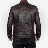 Mens Distressed Quilted Brown Leather Biker Jacket