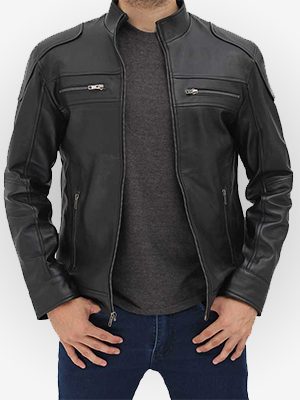 Elegant Mens Black Leather Biker Jacket