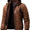 Mens Removable Hood Brown Jacket
