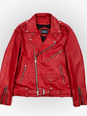 Men's Brando Style Red Biker Jacket