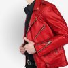 Men's Brando Style Red Biker Jacket