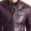 Mens Purple Casual Leather Motorcycle Jacket
