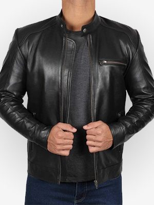 Mens Cafe Racer Black Lambskin Leather Jacket