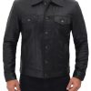 Genuine Leather Trucker Black Jacket