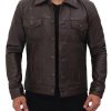 Leather Trucker Dark Brown Jacket for Men
