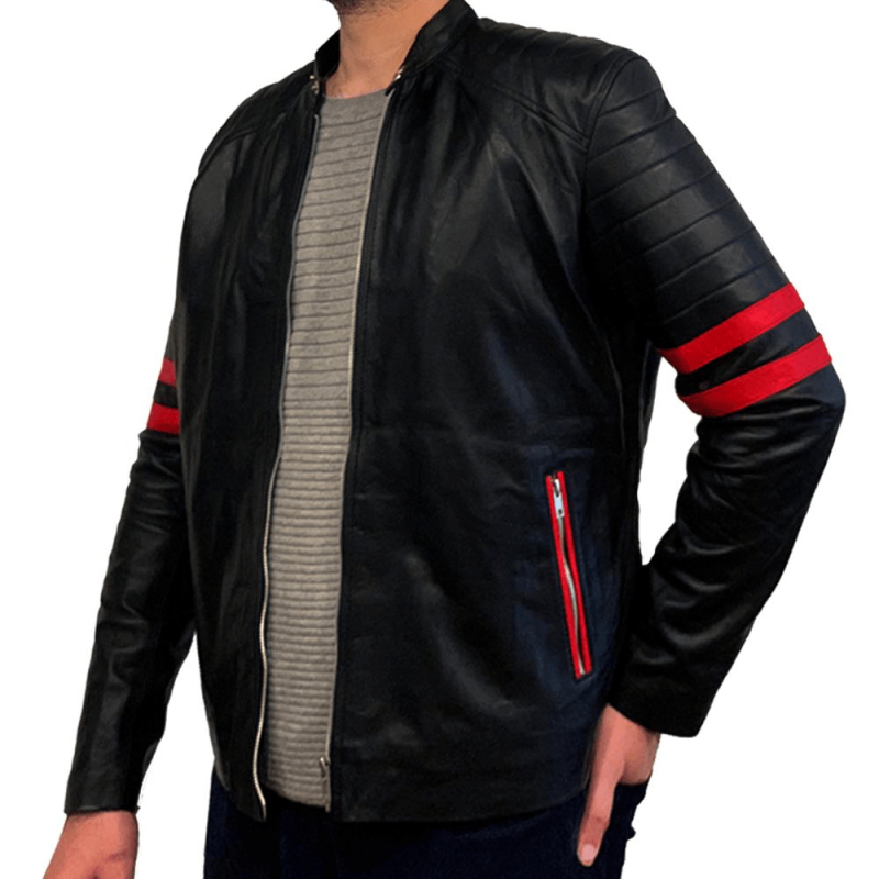 Men's Red Stripes Leather Jacket