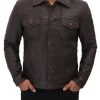 Mens Premium Dark Brown Leather Trucker Jacket