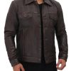 Dark Brown Leather Trucker Mens Jacket