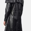 Premium Leather Classic Black Mens Duster Coat