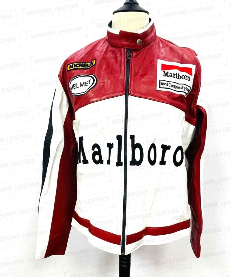 Shop Marlboro Racing Red & White Jacket | Genuine Leather Jacket