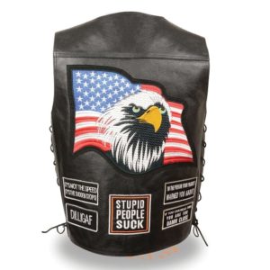 Eagle and Flag Black Leather Side Lace Vest