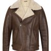Shearling Collar Brown Leather Biker Jacket
