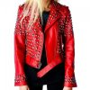 red steampunk studded leather jacket
