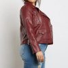 Plus Size Leather Biker Jacket (Burgundy color)