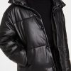 Women's Black Leather Puffer Jacket