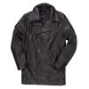 Men Leather Navy Pea-coat