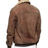Brown Leather Bomber Jacket with Sherpa Fur Collar