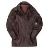 Brown Leather Navy Pea-coat for Men