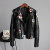 Women's Black Floral Leather Jacket