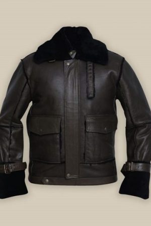 Men Black Bomber Shearling Leather Jacket