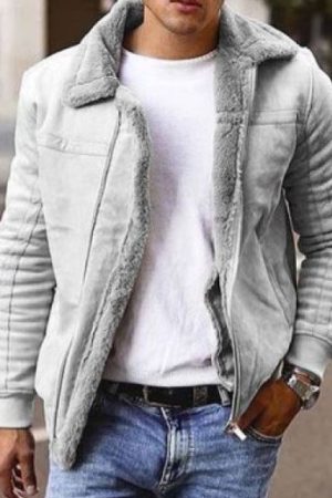 Men's Casual Gray Fur Leather Jacket