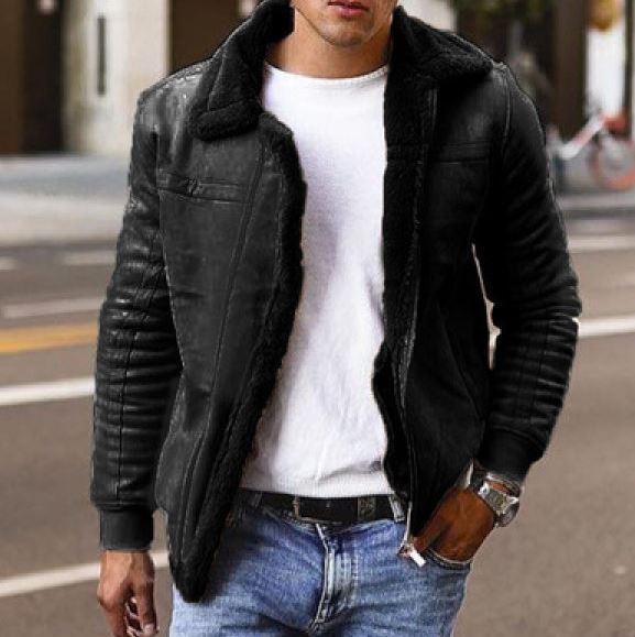 Mens black coat with fur collar