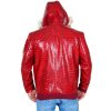 Red Crocodile Leather Faux Fur Hoodie Jacket