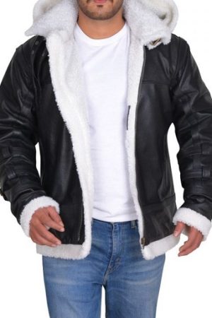 Shearling Black Leather Jacket For Men 