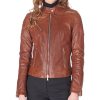 Tan Quilted Brown Leather Jacket