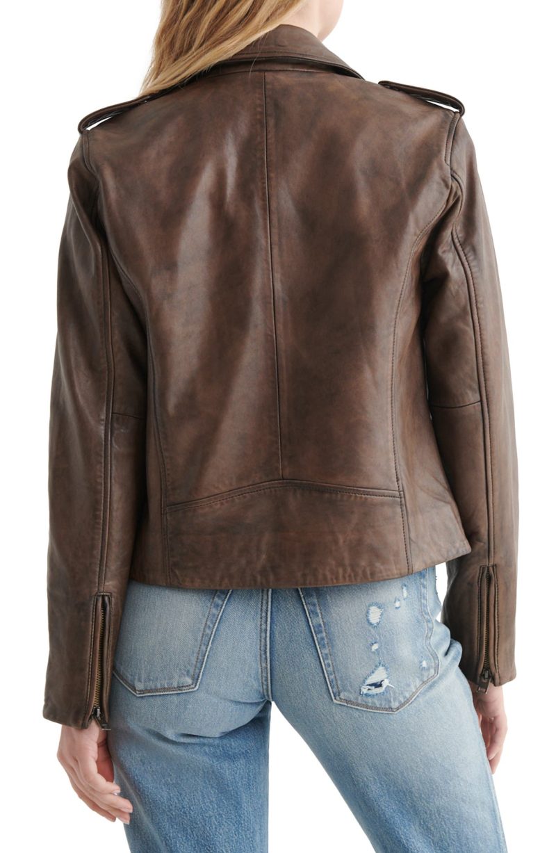 Cropped Brown Leather Moto Jacket
