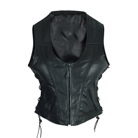 Ladies High Mileage Lace Sides Leather Vest - Genuine Leather Jackets