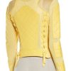 Yellow Leather & Mesh Moto Jacket