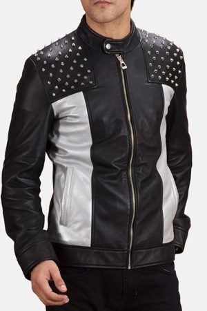 Men’s Biker Studded Leather Jacket