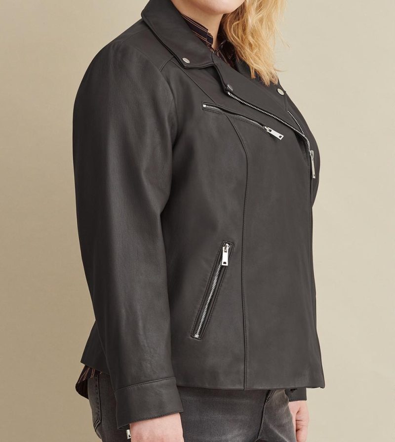 Plus Size Leather Jacket with Metallic Details