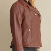 Plus Size Leather Jacket with Metallic Details