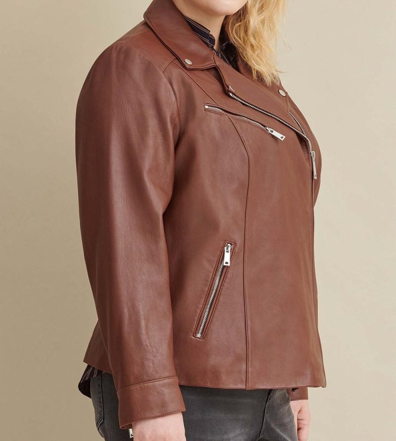 Plus Size Leather Jacket with Metallic Details