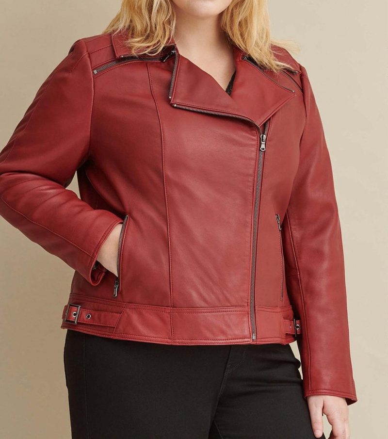 Plus Size Leather Jacket with Zipper Details