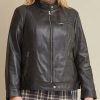 Plus Size Snap Tab Collar Leather Jacket