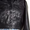 Puff Sleeve Faux Leather Cropped Jacket