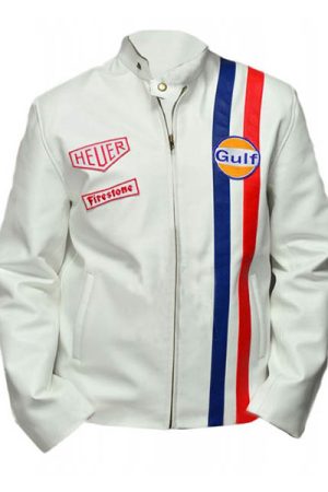 Steve McQueen White Le Mans Leather Jacket