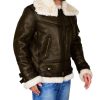 Men B3 Bomber Dark Green Shearling Leather Jacket