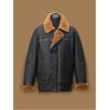 Men's Black Aircraft Brown Shearling Leather Jacket Frontside