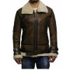 Men's Brown B3 Bomber Sheepskin Shearling Jacket Front view